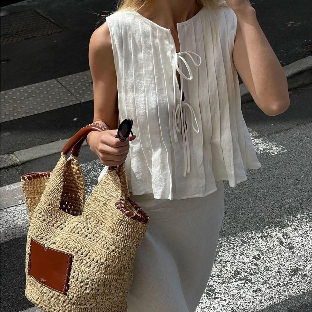 White Linen Tie Front Top NWOT